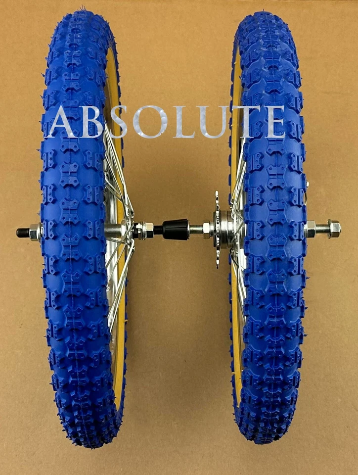 16" CHROME HEAVYDUTY 28 SPOKE BIKE WHEEL SET W/BLUE GUM 2.125 BMX COMP III TIRES - Image 2 of 2