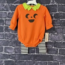 Cat Jack 3-6 Months Pumpkin Romper Top Striped Bottom Set