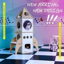 54" Cat Tree Tower Condo Cat Activity Center Wooden Furniture Play House Beige