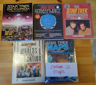 Lot Of 5 Star Trek Books And Two Maps. Technical Manual, Compendium, More