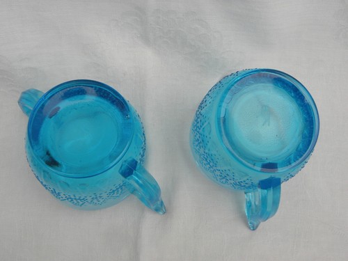 Vintage Kemple Wheaton Blue Glass Lace and Dewdrop Creamer and Sugar Bowl - Picture 8 of 11
