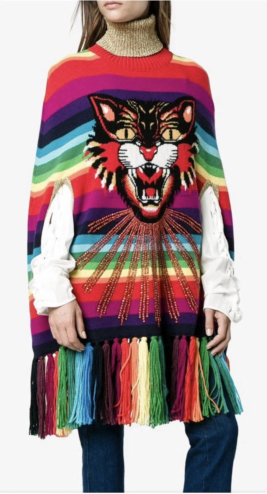 Nuovo Gucci 2017 Angry Cat Rainbow Cape Maglione Giacca Cappotto 38 40 42 44 S M