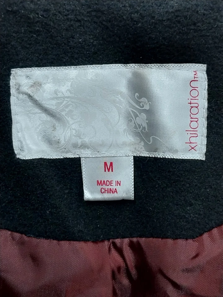 Chaqueta Xhilaration Mujer Talla Mediana Negro Doble Pecho Forrado Abrigo Foto 3 de 4