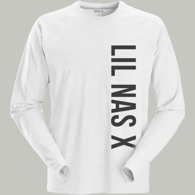 Lil Nas X T-Shirt Vertical Text Logo Official Herren Weiß Langarm XL