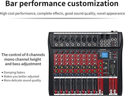 8 Kanal Bluetooth Live Studio Audio Mixer Power Mixing Console Platine mit USB OP - Bild 8 von 9