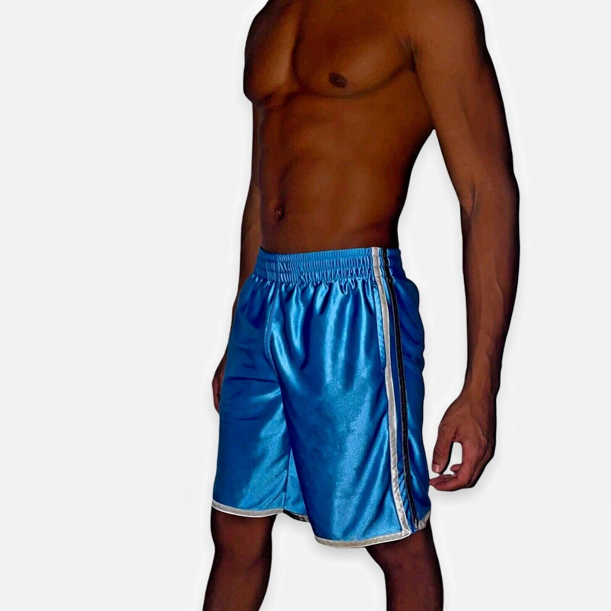 Tek Gear Dazzle Basketball Shorts Silky Shiny Blue White YM Men XS