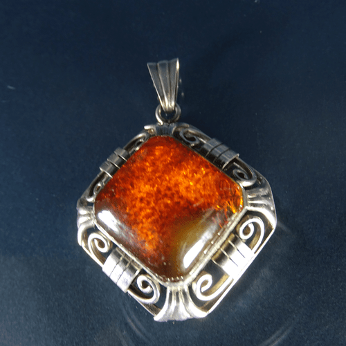 Antiker Georg Kramer Silber Anhänger mit Bernstein Silver Amber Pendant 1930s - Bild 6 von 7