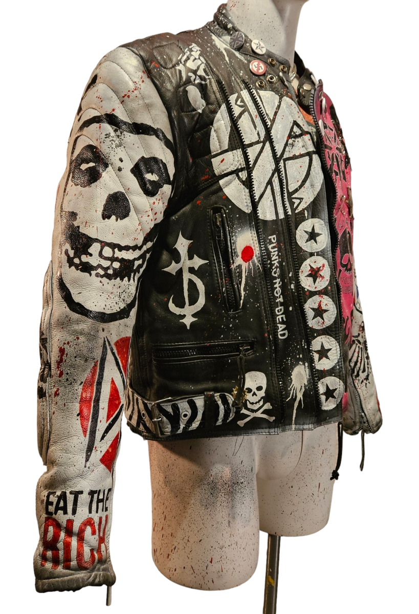 Vintage Leather Spiked Hand Painted Bespoke Punk Rock Jacket All