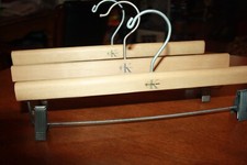 3 Vintage Calvin Klein Jeans Wood Pant Skirt Hangers with Metal Clips
