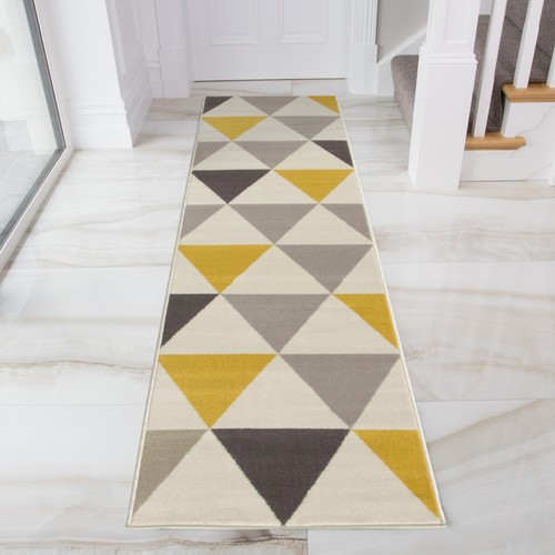 Yellow Mustard & Grey Geometric Rug Ochre Nordic Living Room Rugs