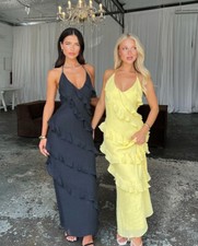 Halter Solid Colour Multi Ruffle edge dress  Elegant gown Bridesmaid dress