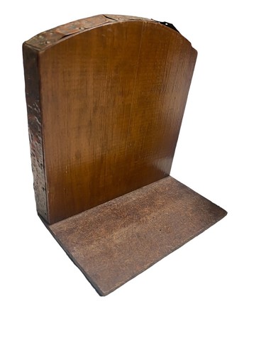 Vintage Hamdmade Copper And Wood Print Embossed Plate Bookend Pair Sailboats - Picture 9 of 13