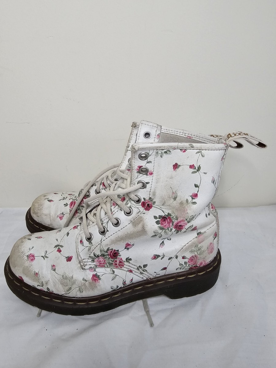 Doc Martens Portland Rose Boots Size 6L Womens White Floral Docs Combat  1460 W