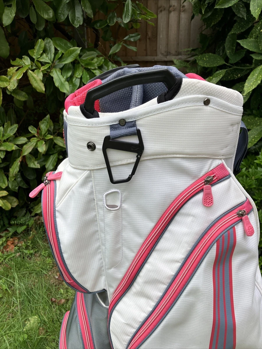 Puma Golf Trolley Cart Bag White Pink 14 Way rainhood strap very nice 2.6kg