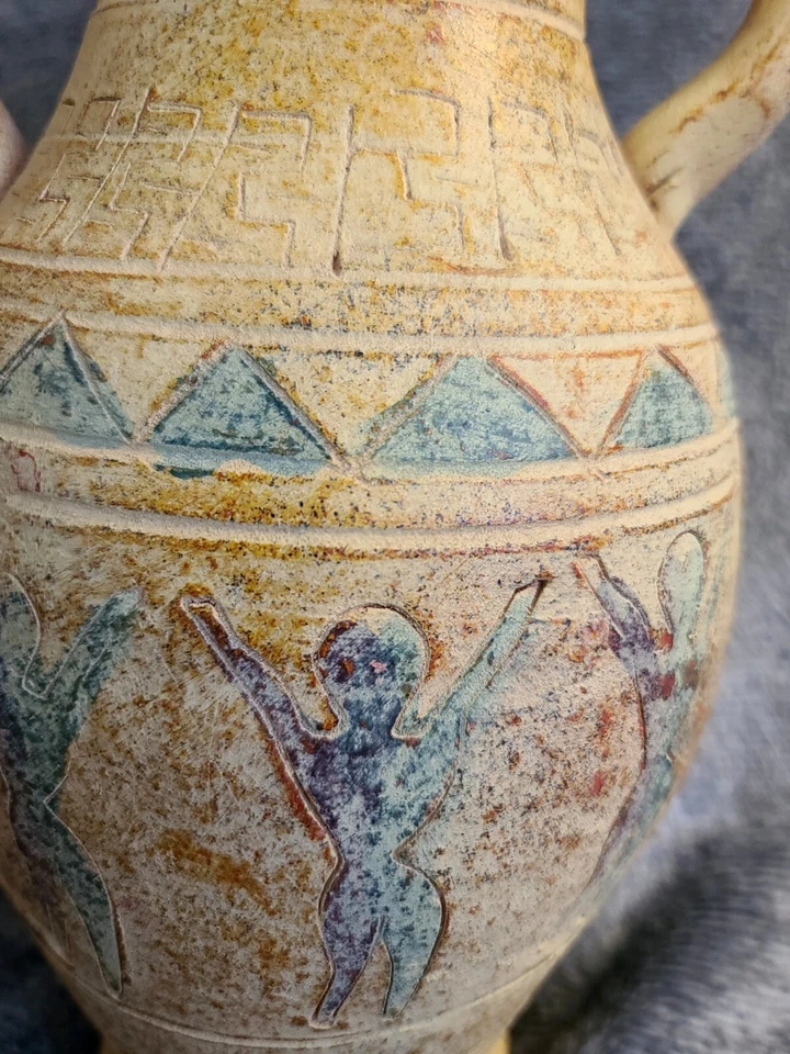 EINZIGARTIGE verzierte & verwitterte TERRA COTTA Doppelhenkel VASE, 11" hoch - Bild 3 von 4