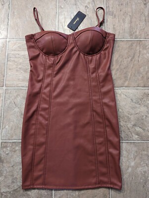 NWT Shinestar Size Medium Women's Tan Faux Leather Polyurethane Mini Dress  4315 | eBay
