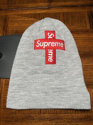 SUPREME CROSS BOX LOGO BEANIE HEATHER GREY FW20 SIZE OS | eBay