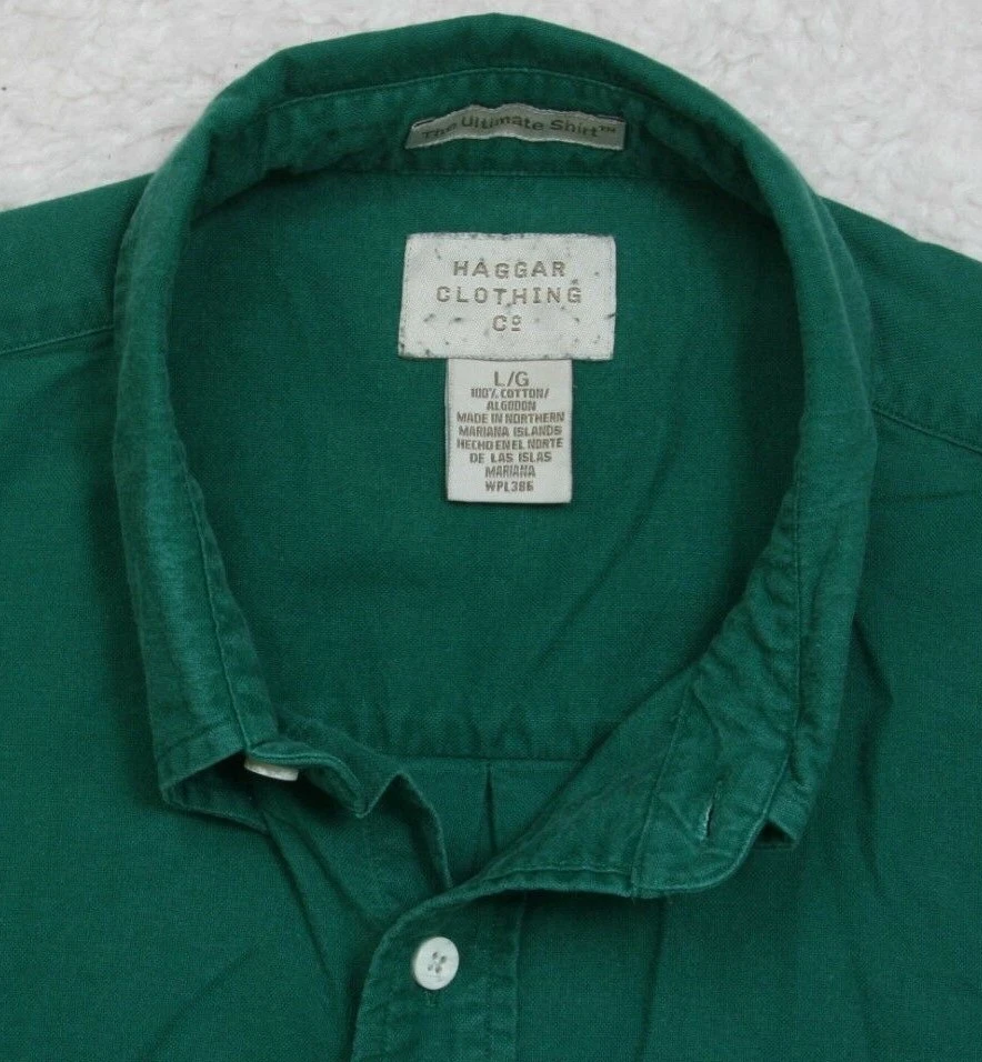 Camisa de vestir verde Haggar Clothing Co. con botones delanteros grandes lisos para hombre 1128 Foto 3 de 4