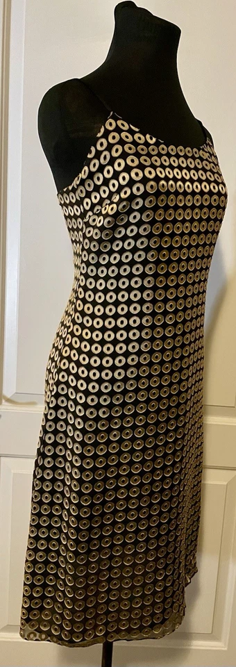 CALVIN KLEIN VTG 90’s Black Midi Rayon Silk Spaghetti Strap Cocktail Dress (4P) - Image 3 of 4