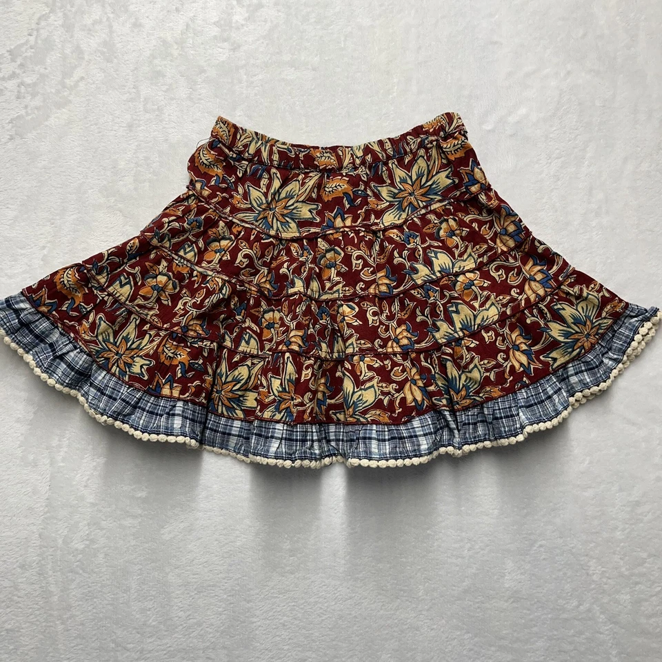 Mimi & Maggie Ruffle Skirt Girls Size 6 Boho Plaid Floral Tiered - Image 2 of 4