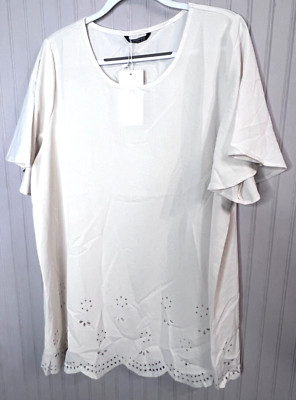 BloomChic Women TOP 18 20 Ivory Modern Pullover Cut -out Hem Tunic Career NEW