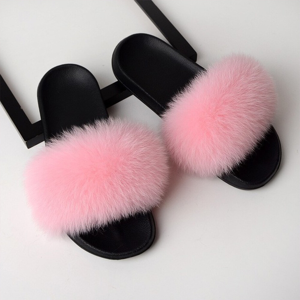 Women Real Vulpes Fox Fur Slippers Home Furry Flat Sandals Fluffy House  Shoes | eBay
