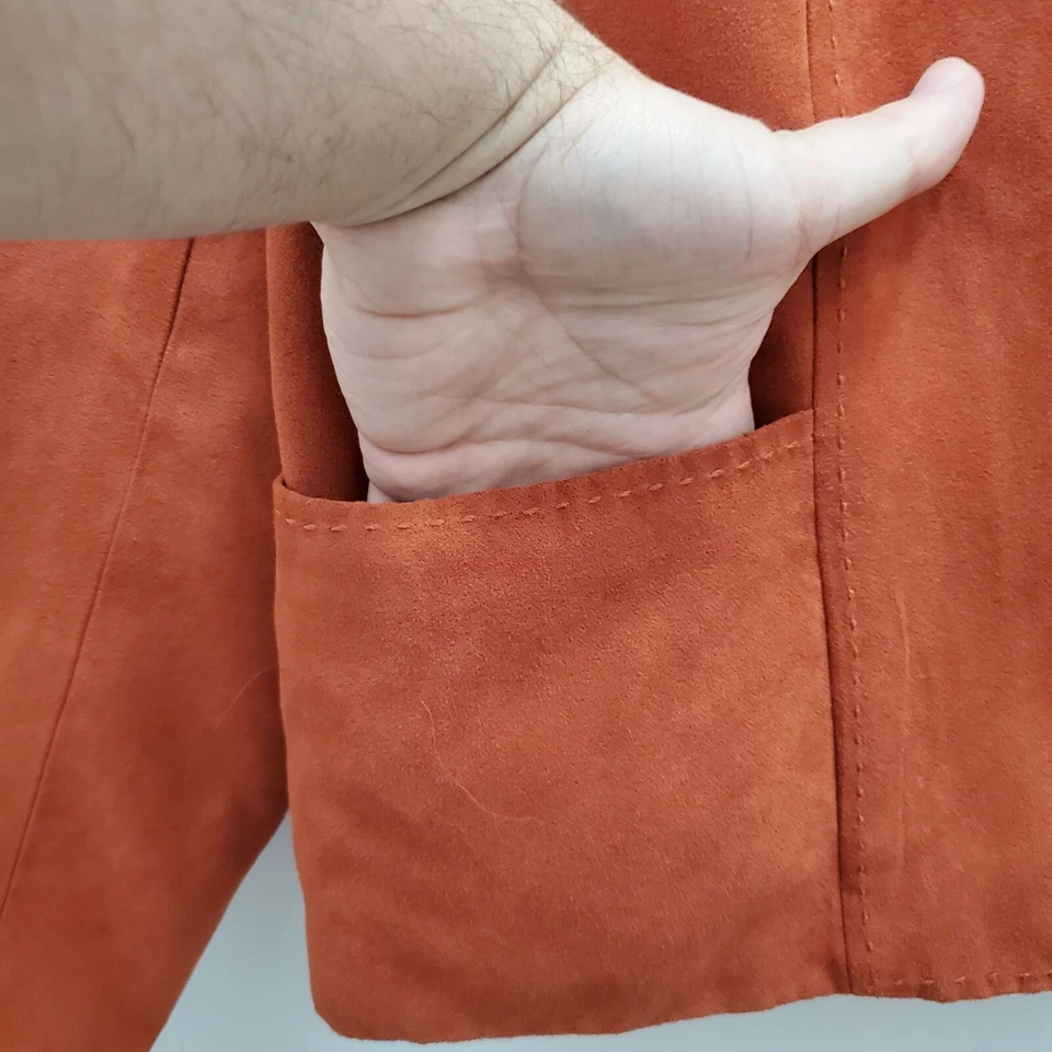 Jaqueta Blazer Studio Works Feminina Vintage Laranja Queimado Camurça Falsa Plus Size 18W - Imagem 3 de 4