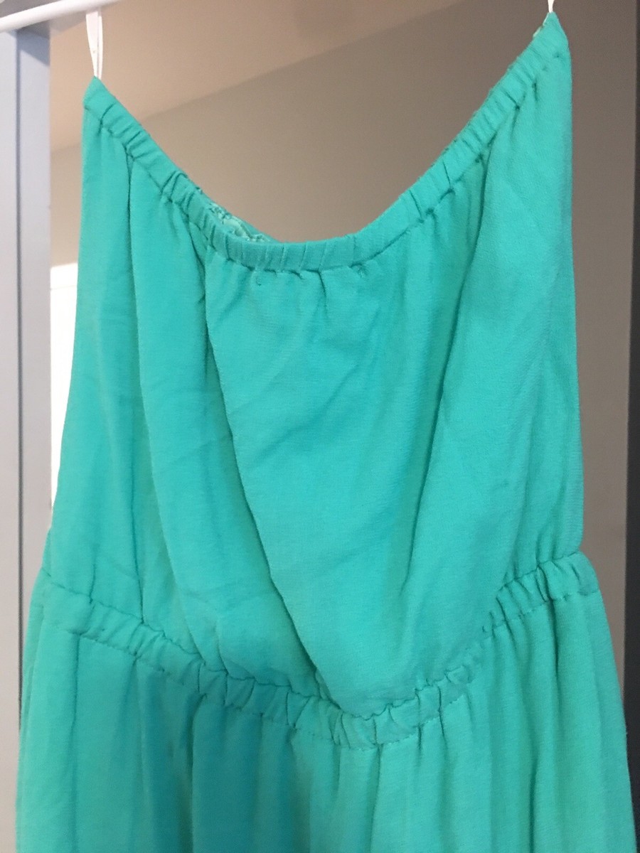 Ella Moss Womens Sz M Green Strapless Drawstring Tie Faux Wrap Midi Dress  R1 | eBay