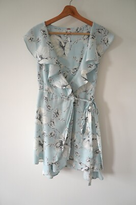 Free People Women French Quarter Print Wrap Mini Day Dress In Mint Blue Size S