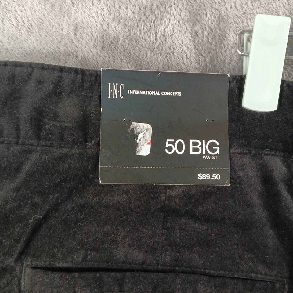 Calça fina masculina nova com etiquetas $89 inc elegante festa veludo biG e alta 50" cintura preta - Imagem 3 de 4