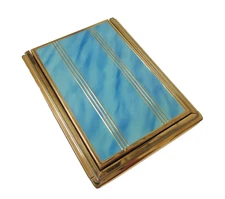Vintage Enamel Compact Marbled Teal Enamel Spring Opening
