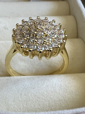 New 18k Gold Plated CZ Ring Size 6/7/8/9/10 Mark 925 Luxury Pave Sparkling  Ring