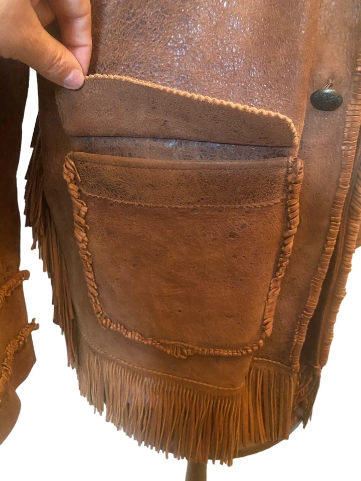 SCULLY BROWN CRACKLE LEATHER FRINGE EAGLE BUTTONS BLAZER JACKET WESTERN XL 42 EU - Image 4 of 4