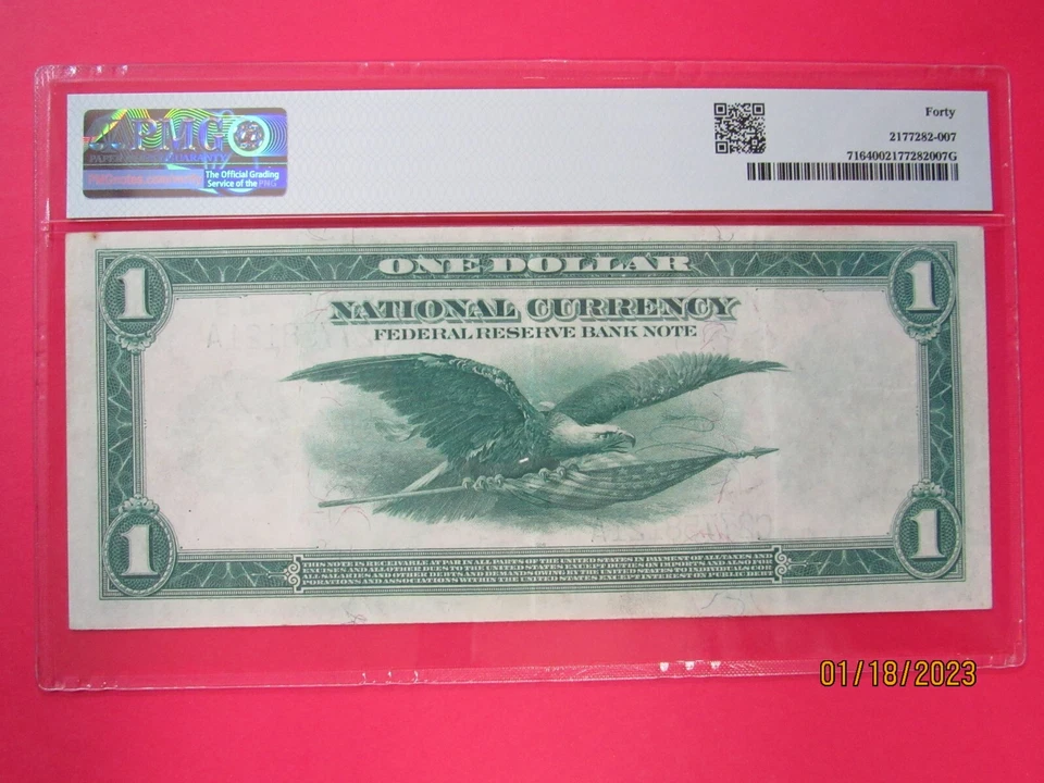 1918 $1.00 FEDERAL RESERVE BANK "PHILIDELPHIA" PMG 40 EXTREMELY FINE" - Image 2 of 2