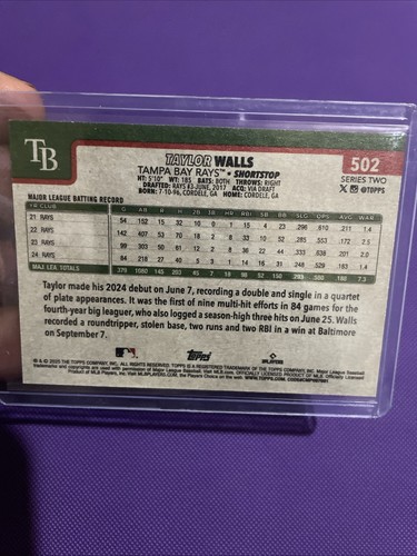 💥2025 Topps Series 2 Taylor Walls Vintage Stock #D /99 SP - Tampa Bay Rays - Bild 6 von 6