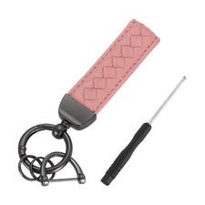 Leather Car Keychain, 5" Key Chain with D Ring and Dark Gray Key Ring, Pink