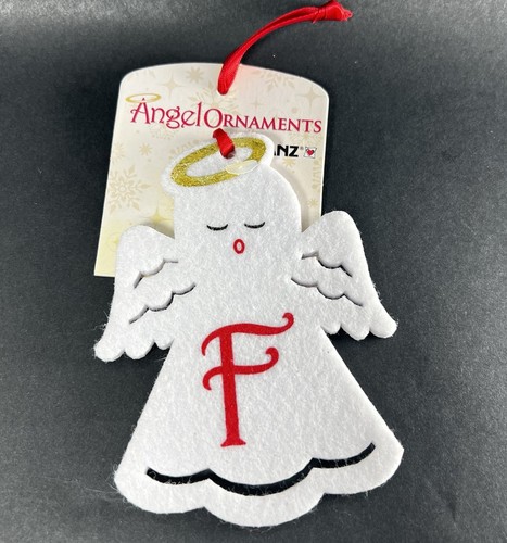 New “F” Monogram GANZ ANGEL ORNAMENT White Felt w/ Red Ribbon - Picture 1 of 5