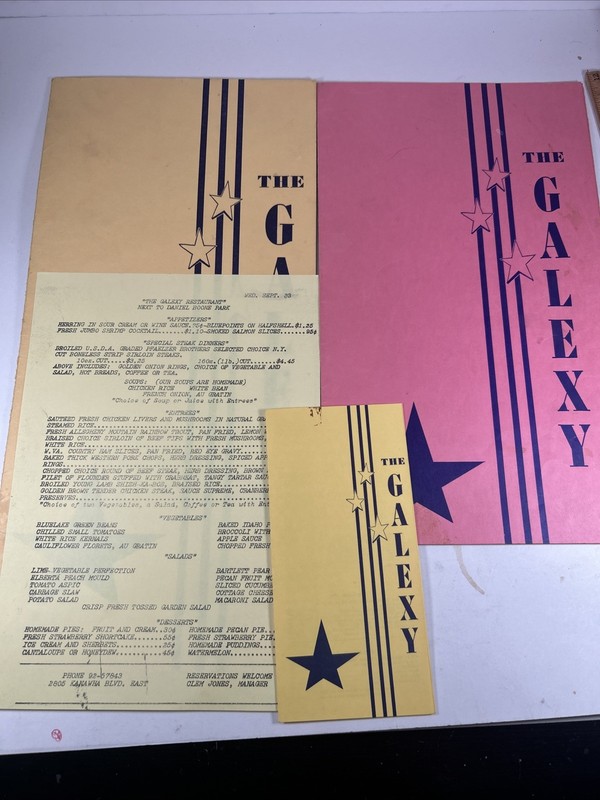 1950s-60s The Galexy Restaurant Menu's-Charleston, WV- Kanawha Blvd