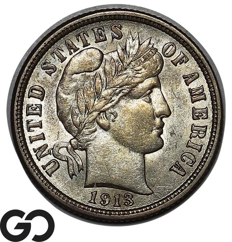 1913 Barber Dime, Nice int Luster, Brilliant Uncirculated++