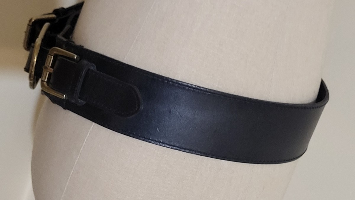 Ralph Lauren collection black suede belt equestrian brass buckle belt small Lauren Ralph Lauren Equestrian Black Leather Brass Buckle  main image 4