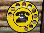 VINTAGE TELEPHONE PORCELAIN SIGN OLD PAYPHONE PHONE BOOTH ROTARY DIECUT DIAL 12"