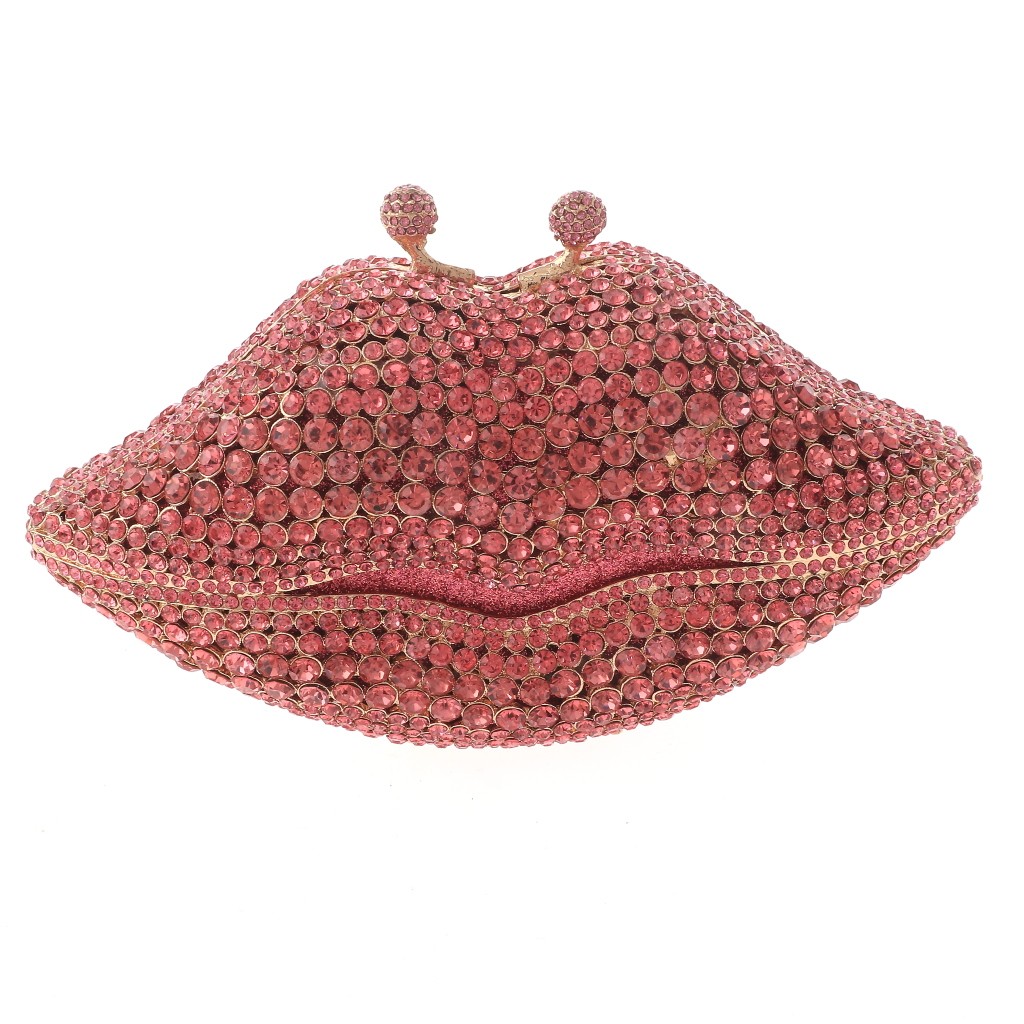 Gold Tone Metal Pink Rhinestone Crystal Clutch Evening Bag HB6117-PNK