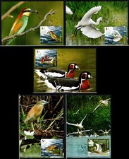 Romania 2012, Mi#6629-33, Sc#5368-72, S/S, birds, waterfowl, MAXI CARDS