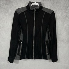 Kuhl Alfpaca Fleece Jacket Womens M Black Gray Full-Zip COMPANY LOGO ON SLEEVE 