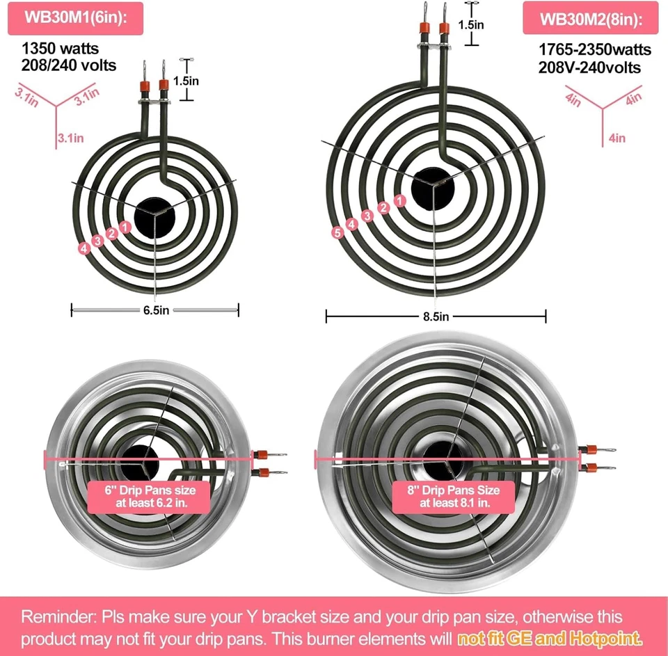 MP22YA Electric Range Burner Element Replace2 *MP15YA 6" and 2* MP21YA 8" 4pcs - Image 3 of 4