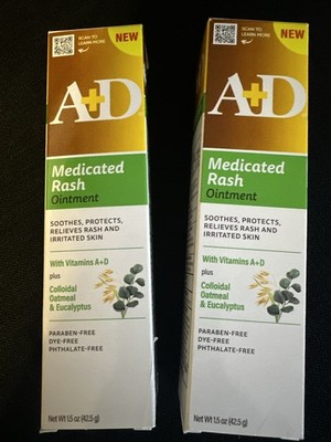 A+D Medicated Rash Ointment 1.5oz  Relieves Irritated Skin Eczema New Pack of 2
