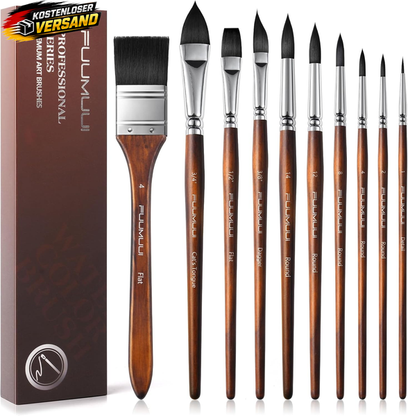 Aquarellpinsel Set - 10Er Professionell Synthetisches EichhöRnchenhaar Pinsel Mi-image