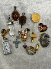 Vintage Brooch Lot Pin Pendant Heart Cross Cameo  Wings Crystal