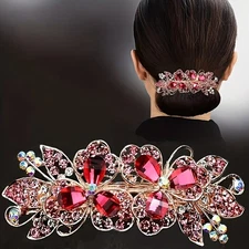 Rhinestone Hair Clip - Sparkly Crystal Floral Accessory for Women's Hairstyling