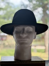 Black Fedora Hat 100 Wool Felt Wide Brim Southwest Leather Band Medium Boho